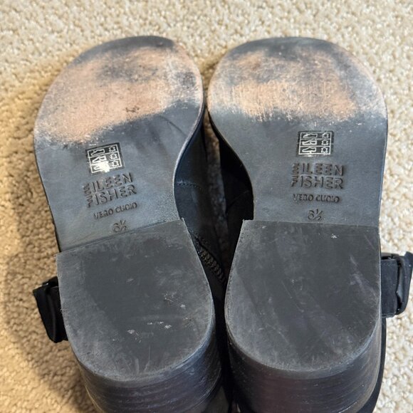 Eileen Fisher Ankle Boots Savoy Nubuck Suede Leather Black Monk Strap Size 6.5 - Picture 8 of 11